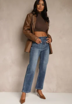 Niebieskie Proste Jeansy Regular Waist Fesalira