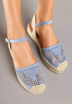 Niebieskie Sandały w Stylu Espadryli z Plecioną Platformą i Cholewką Elisova