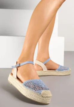 Niebieskie Sandały w Stylu Espadryli z Plecioną Platformą i Cholewką Elisova