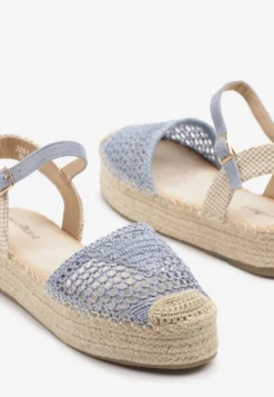 Niebieskie Sandały w Stylu Espadryli z Plecioną Platformą i Cholewką Elisova