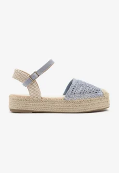 Niebieskie Sandały w Stylu Espadryli z Plecioną Platformą i Cholewką Elisova