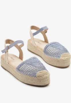 Niebieskie Sandały w Stylu Espadryli z Plecioną Platformą i Cholewką Elisova