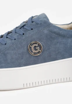 Niebieskie Skórzane Sneakersy na Platformie z Ozdobną Aplikacją z Boku Nesophia