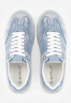 Niebieskie Sneakersy na Platformie z Denimu Nanore
