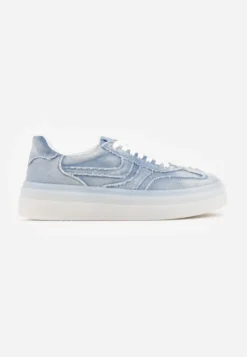Niebieskie Sneakersy na Platformie z Denimu Nanore