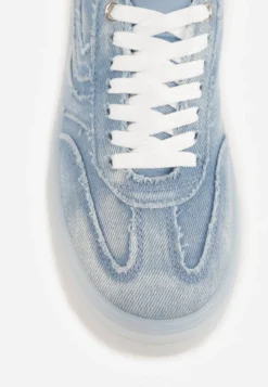 Niebieskie Sneakersy na Platformie z Denimu Nanore