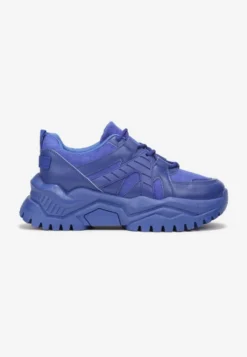 Niebieskie Sneakersy Sznurowane na Grubej Podeszwie Releta