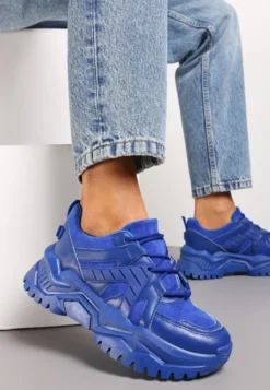 Niebieskie Sneakersy Sznurowane na Grubej Podeszwie Releta