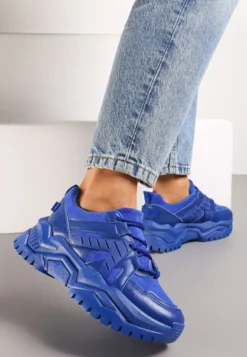 Niebieskie Sneakersy Sznurowane na Grubej Podeszwie Releta