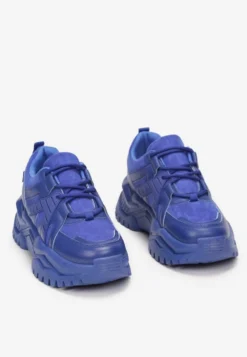 Niebieskie Sneakersy Sznurowane na Grubej Podeszwie Releta