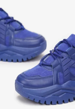 Niebieskie Sneakersy Sznurowane na Grubej Podeszwie Releta