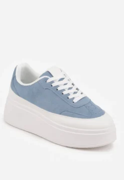Niebieskie Sneakersy VICES na Platformie z Ozdobnym Noskiem Attis