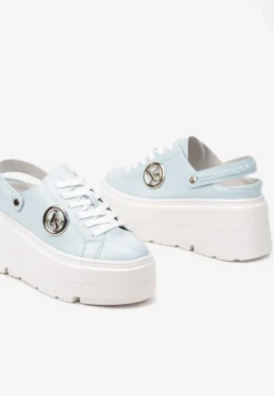 Niebieskie Sneakersy Vices na Platformie z Tłoczeniem Paskiem na Pięcie i Metaliczną Aplikacją Selfedi