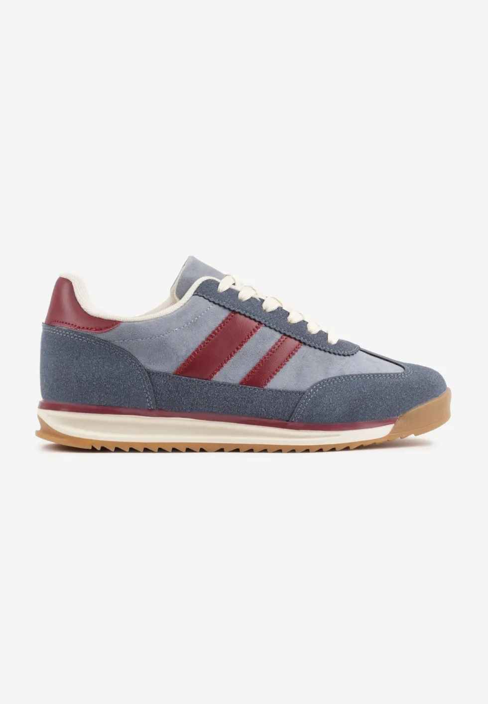 Niebieskie Sneakersy w Stylu Retro z Panelami z Imitacji Zamszu i Przeszyciami na Cholewce Scarfia