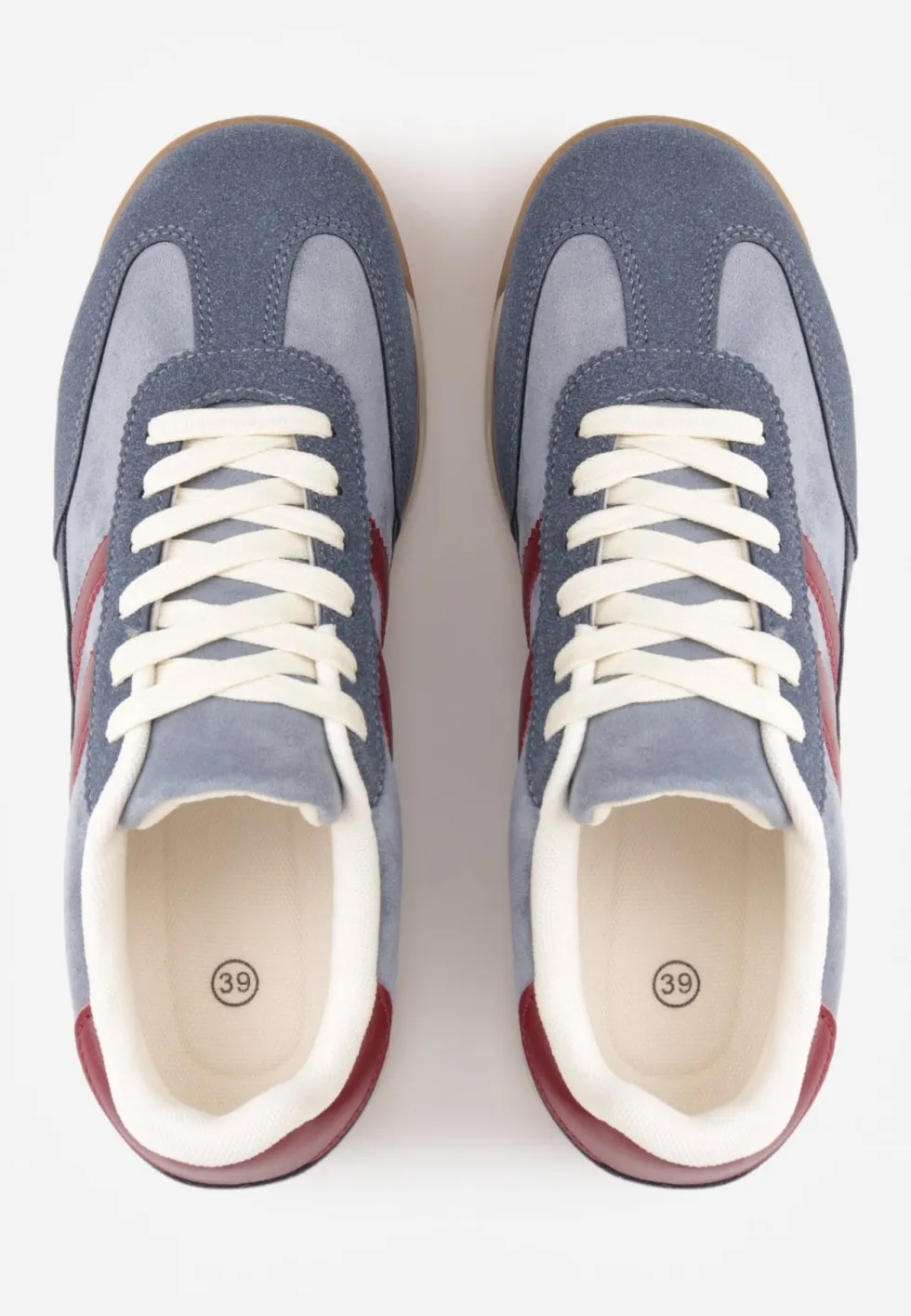 Niebieskie Sneakersy w Stylu Retro z Panelami z Imitacji Zamszu i Przeszyciami na Cholewce Scarfia