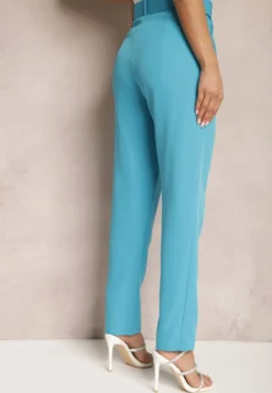 Niebieskie Spodnie Garniturowe High Waist z Paskiem Wenus