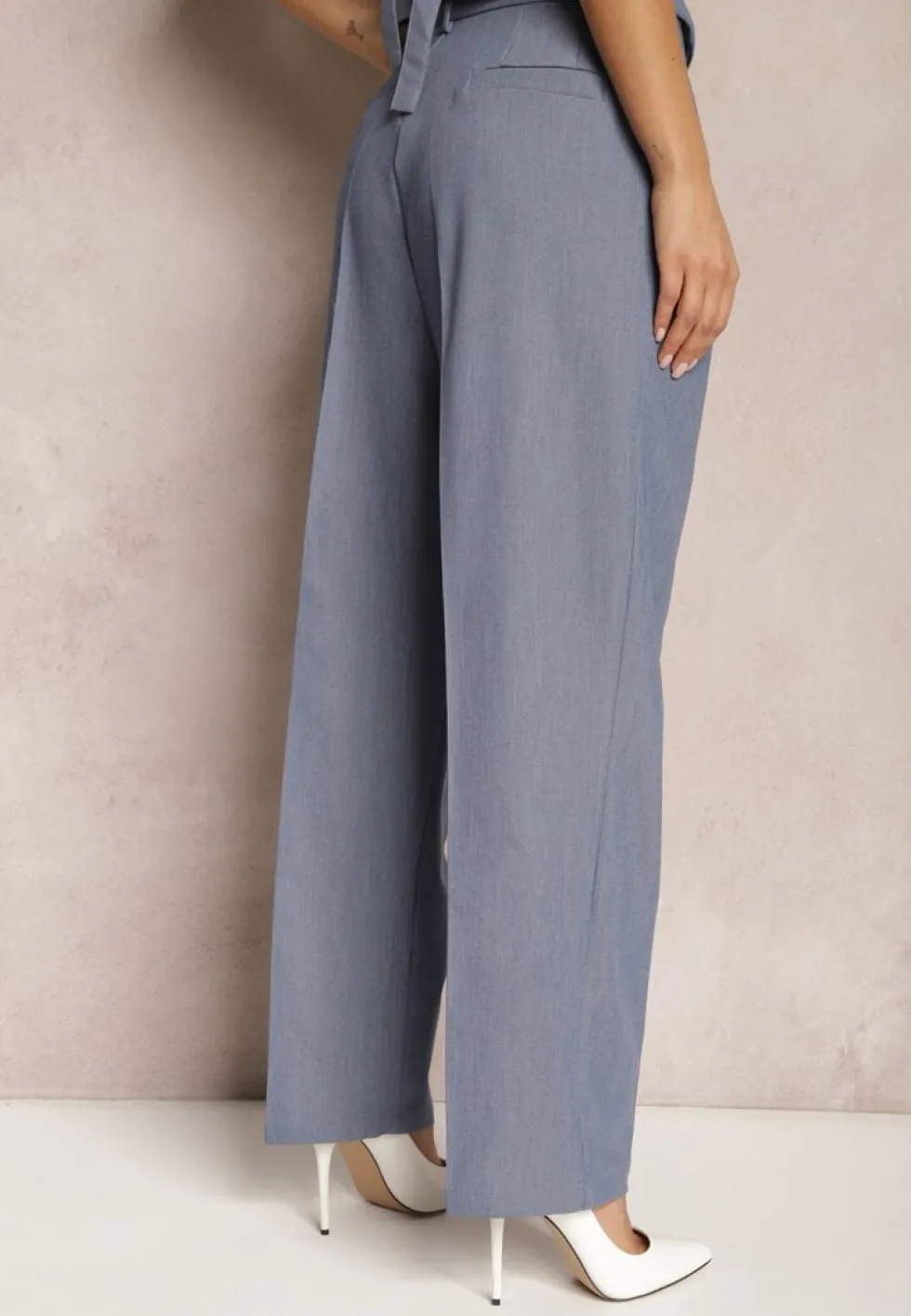 Niebieskie Spodnie High Waist w Garniturowym Stylu z Kieszeniami Junife