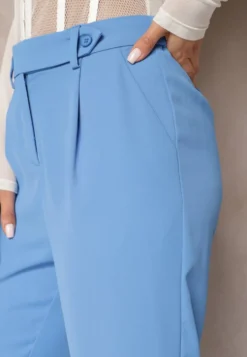 Niebieskie Spodnie High Waist z Gumką w Talii i Prostymi Nogawkami Brenissa