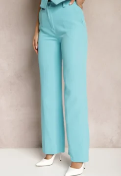 Niebieskie Spodnie w Kant w Garniturowym Stylu High Waist Jaessa