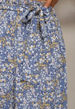 Niebieskie Spodnie z Szerokimi Nogawkami High Waist z Bawełną Paskiem i Gumką w Talii Drosofia