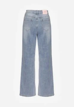 Niebieskie Szerokie Jeansy High Waist z Ozdobnymi Naszywkami Hleffia