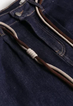 Niebieskie Szerokie Jeansy z Bawełny High Waist Ozdobione Sznurkiem Landa