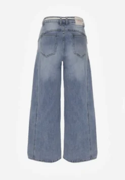 Niebieskie Szerokie Jeansy z Bawełną High Waist z Paskiem Typu Sznurek Caninna