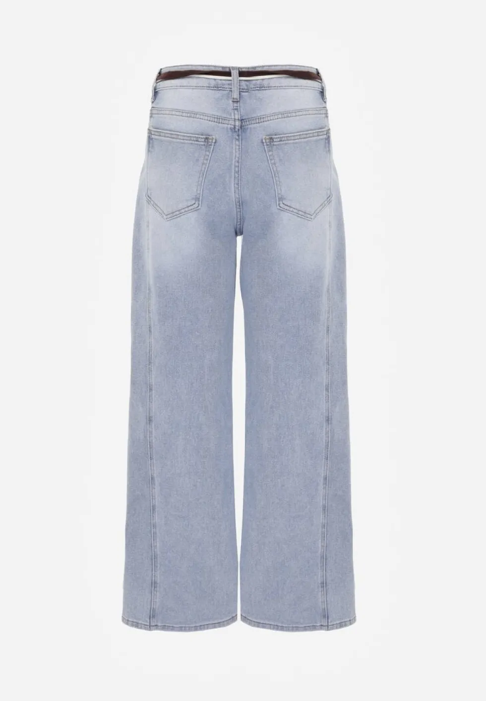 Niebieskie Szerokie Jeansy z Bawełny High Waist z Paskiem w Stylu Sznurówki Vetinia