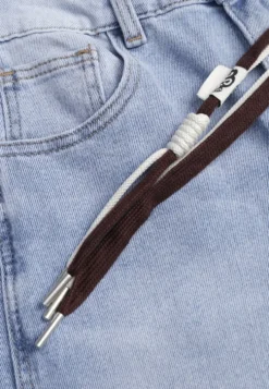Niebieskie Szerokie Jeansy z Bawełny High Waist z Paskiem w Stylu Sznurówki Vetinia