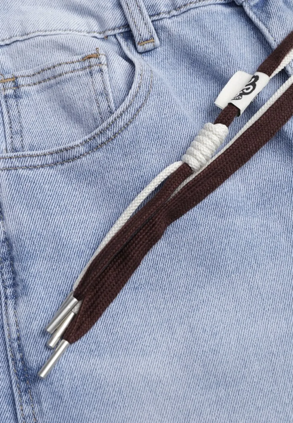 Niebieskie Szerokie Jeansy z Bawełny High Waist z Paskiem w Stylu Sznurówki Vetinia