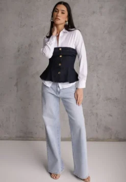 Niebieskie Szerokie Jeansy z Bawełny High Waist Vimalianna