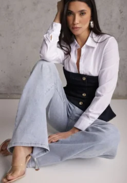 Niebieskie Szerokie Jeansy z Bawełny High Waist Vimalianna