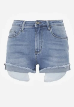 Niebieskie Szorty Denimowe High Waist z Efektem Push-Up i Asymetrycznymi Nogawkami Zilisea
