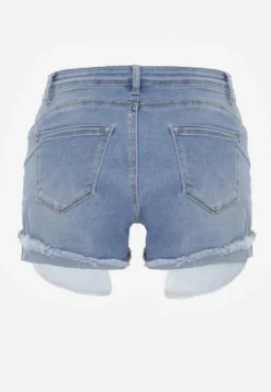 Niebieskie Szorty Denimowe High Waist z Efektem Push-Up i Asymetrycznymi Nogawkami Zilisea