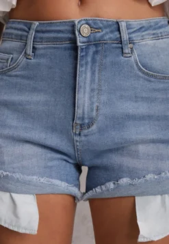 Niebieskie Szorty Denimowe High Waist z Efektem Push-Up i Asymetrycznymi Nogawkami Zilisea