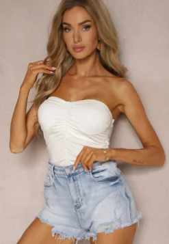Niebieskie Szorty Denimowe High Waist z Wystrzępionymi Nogawkami Zimefia