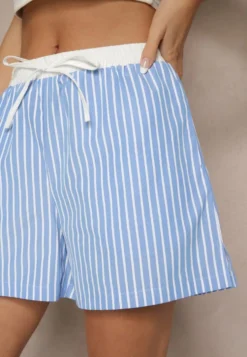 Niebieskie Szorty High Waist Ozdobione Sznurkami i Paskami Kinthea