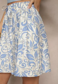 Niebieskie Szorty High Waist z Wiskozy w Kwiatowy Print Dannalis