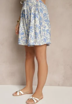 Niebieskie Szorty High Waist z Wiskozy w Kwiatowy Print Dannalis
