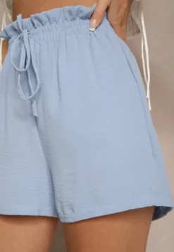 Niebieskie Szorty High Waist ze Sznurkiem Olnelia