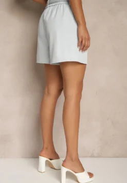 Niebieskie Szorty High Waist z Paskiem Linave