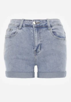 Niebieskie Szorty Jeansowe High Waist z Dodatkiem Bawełny Neldara