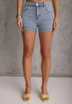 Niebieskie Szorty Jeansowe High Waist z Dodatkiem Bawełny Neldara