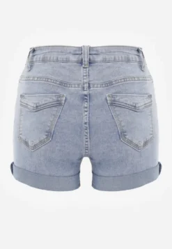 Niebieskie Szorty Jeansowe High Waist z Dodatkiem Bawełny Neldara