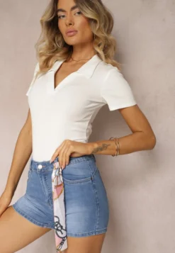 Niebieskie Szorty Jeansowe High Waist z Kokardką Hololia
