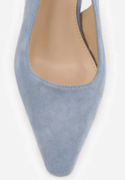 Niebieskie Szpilki VICES Slingback Ozdobione Cyrkoniami na Obcasie Laodele