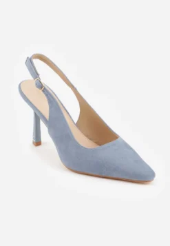 Niebieskie Szpilki VICES Slingback Ozdobione Cyrkoniami na Obcasie Laodele