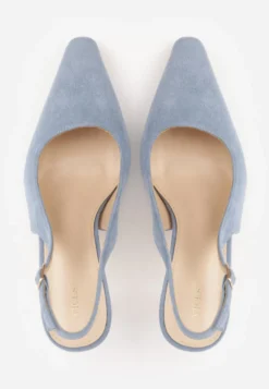 Niebieskie Szpilki VICES Slingback Ozdobione Cyrkoniami na Obcasie Laodele