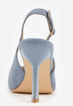 Niebieskie Szpilki VICES Slingback Ozdobione Cyrkoniami na Obcasie Laodele