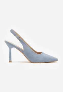 Niebieskie Szpilki VICES Slingback Ozdobione Cyrkoniami na Obcasie Laodele